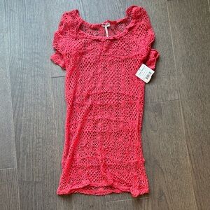 Free People Vibrant Coral Lace Blouse